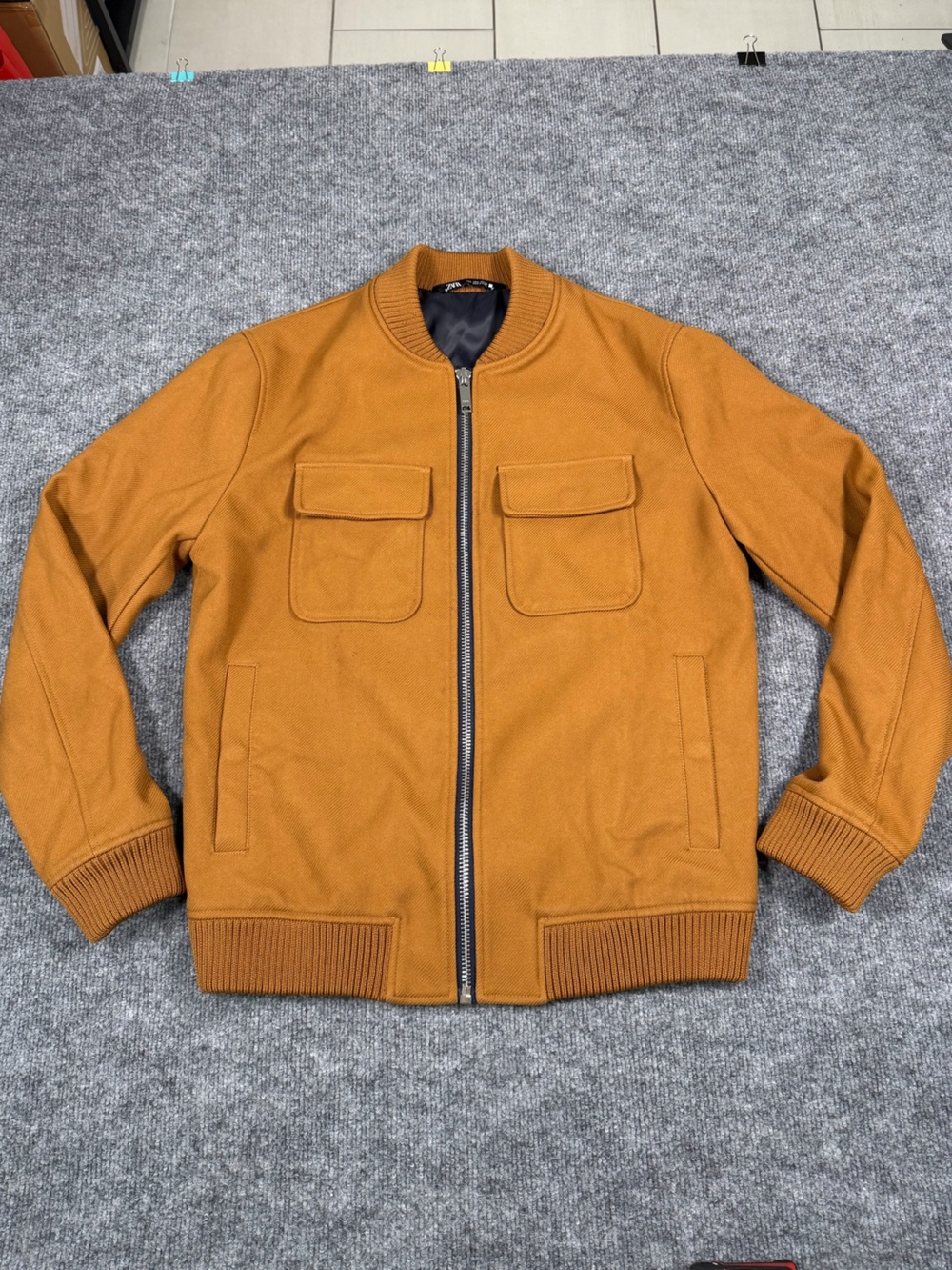 Zara Men's Mustard Zip-Up Knit Bomber